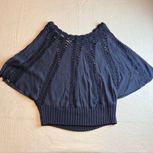 Anthropologie Tiny Navy Crochet Detail Poncho Top Size M